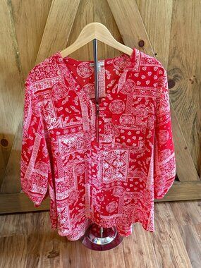 Cato Red Bandana Paisley Print Zip Top 18/20W